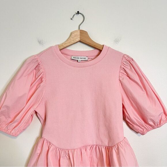 English Factory Pink Puff Sleeve Peplum Top Size Small - Picture 3 of 6